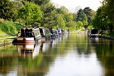 Barges at rest   On Audlem Tow Path : Audlem, barge, boat, canal, Cheshire, grass, green, house boat, lock, peaceful, river, towpath, travel, trees, water