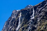 Waterfalls on high   In Milford Sound : awesome, beautiful, landscapes, melt, mountains, New Zealand, NZ, scenery, snow, snowcapped, snowmelt, stunning, water, waterfall