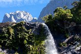 Waterfall perspective   In Milford Sound : awesome, beautiful, landscapes, melt, milford sound, mountains, New Zealand, NZ, perspective, scenery, snow, snowcapped, snowmelt, stunning, water, waterfall