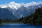 Glacier over Lake Matheson   In Franz Josef : aoraki, awesome, beautiful, fox, franz josef, glacier, ice, lake, landscapes, magnificent, matheson, mount cook, New Zealand, NZ, scenery, snow, southern alps, stunning